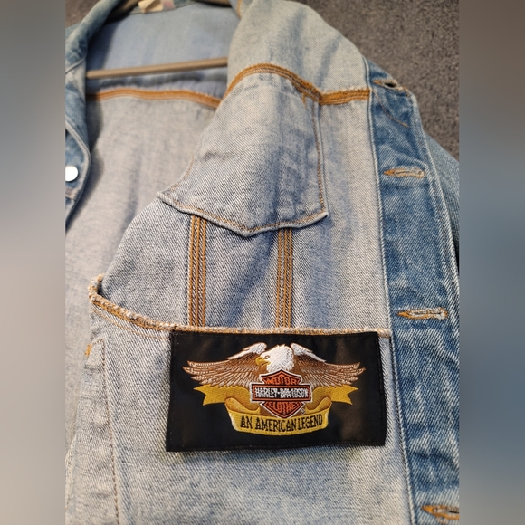Vintage Harley Davidson Logo Denim Button Jean Jacket Unisex Men's Medium - Picture 4 of 13
